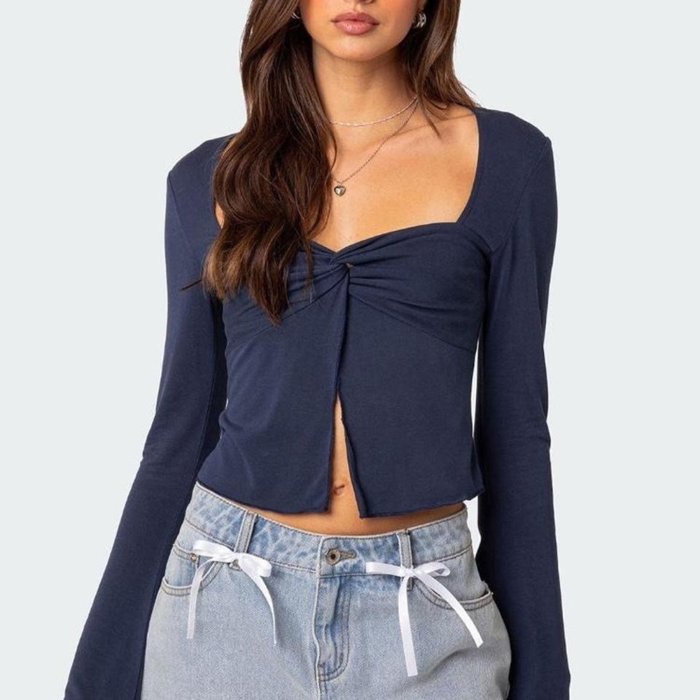 Edikted navy Maxine flowy twist front top
